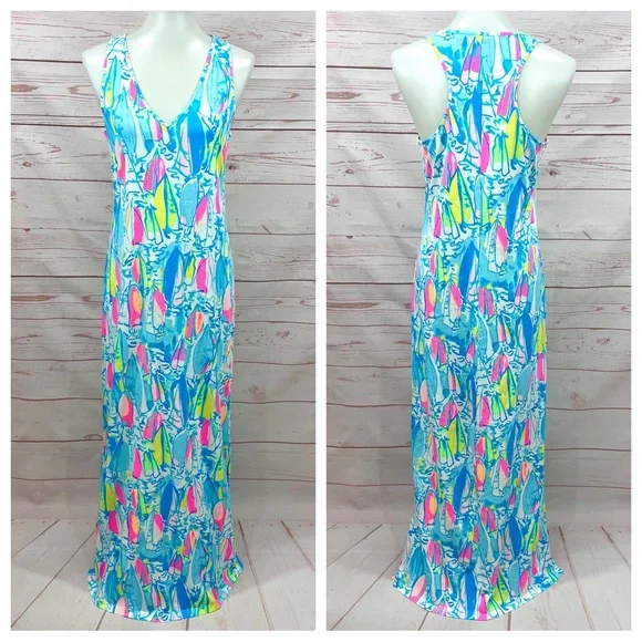 Lilly Pulitzer Beach & Bae Neon Sailboat Pima Cotton Kerri Maxi Tank Dress